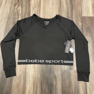 Bebe Sport Long Sleeve Crop Yoga Gym Top BB2244A Black Size M Brand New